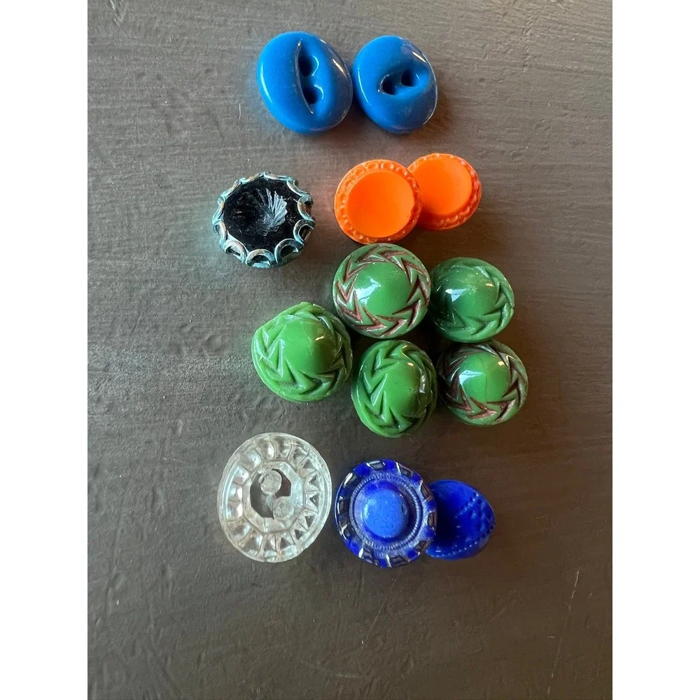 Vintage Glass Buttons Lot 12pc Carved Art Deco Czech Retro Upcycled MCM Crafts